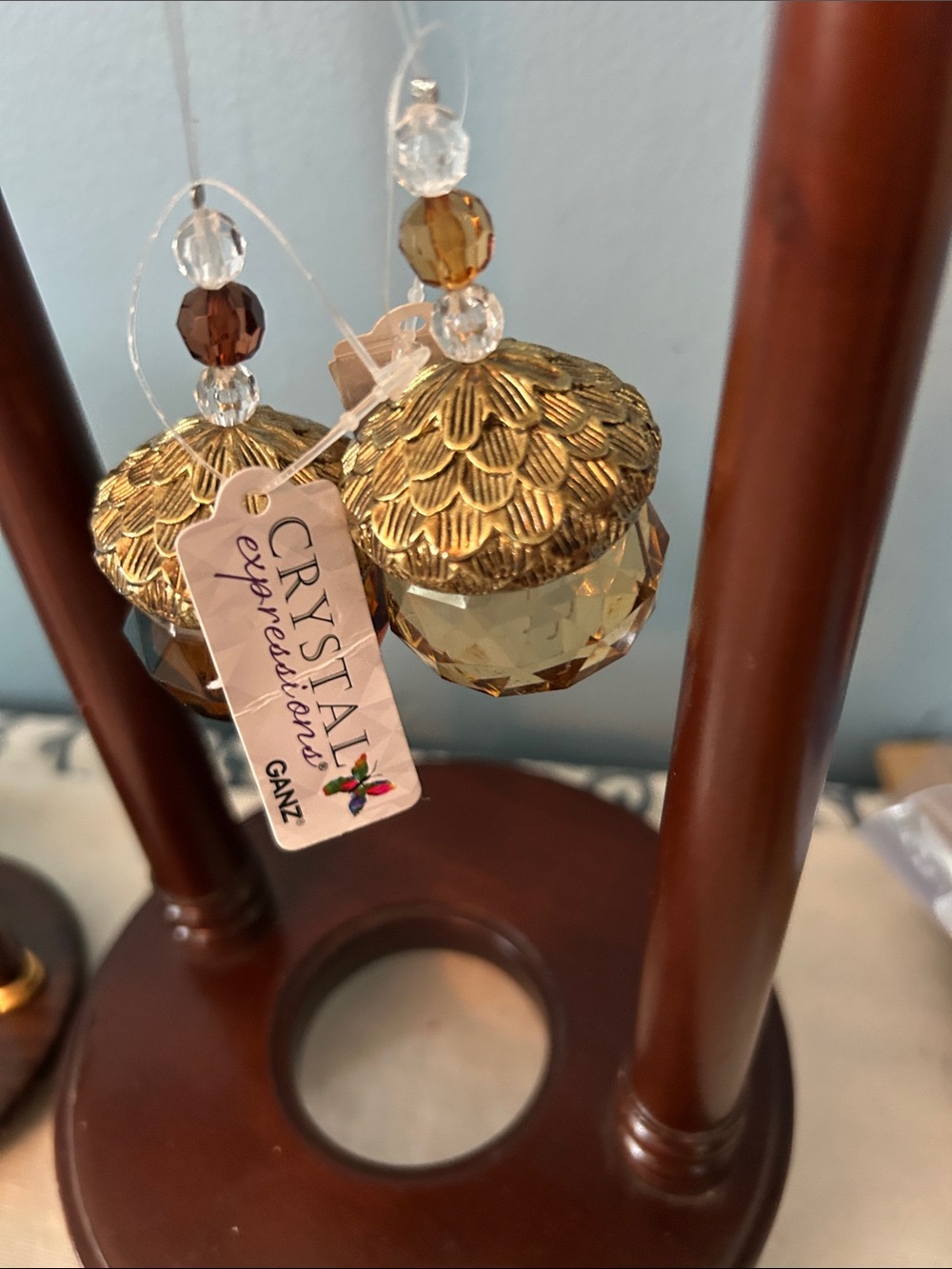 GANZ Gold and Amber Faceted Acorn Ornaments with Beads (2) - Picture 2 of 2